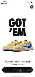 Nike jordan 1 low x travis scott colore canary