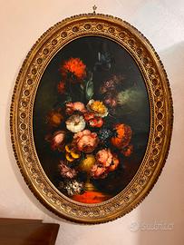 Grande quadro ovale con cornice dorata