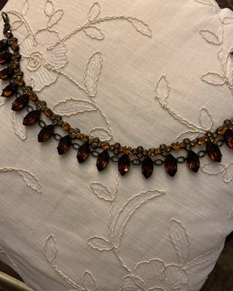 Collana girocollo vintage pietre colore ambra