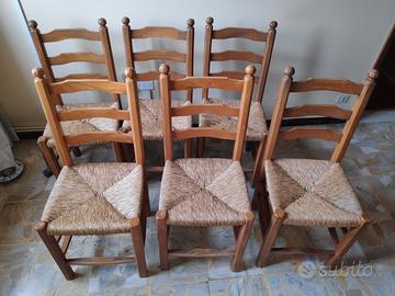 Set 6 Sedie da pranzo impagliate in legno chiaro