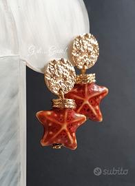Orecchini stelle marine rosse in ceramica nuovi