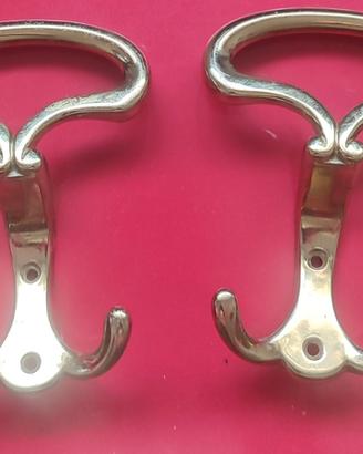 Coppia ganci attaccapanni vintage in ottone lucido