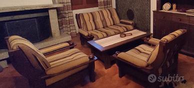 Set salotto rustico legno divano poltrone tavolino