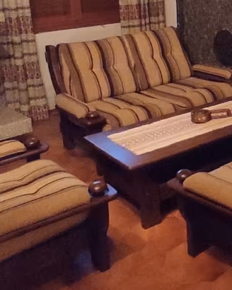 Set salotto rustico legno divano poltrone tavolino