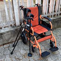 Sedia a rotelle ,cuscino antidecubito e stampelle