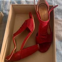 Sandali tacco Coclico rosso con frange vera pelle