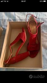 Sandali tacco Coclico rosso con frange vera pelle