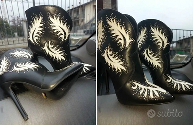 Stivaletto bianco neri tacco a spillo