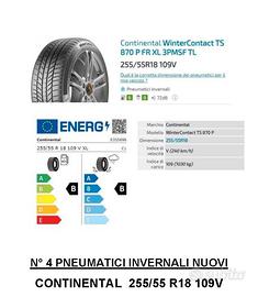 Pneumatici INVERNALI CONTINENTAL NUOVI 255/55R18