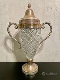 Coppa/vaso in vetro e metallo argentato vintage