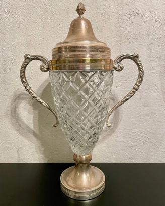 Coppa/vaso in vetro e metallo argentato vintage