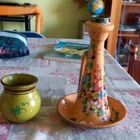 3 pezzi portacandela e vasetto in ceramica+ scatol