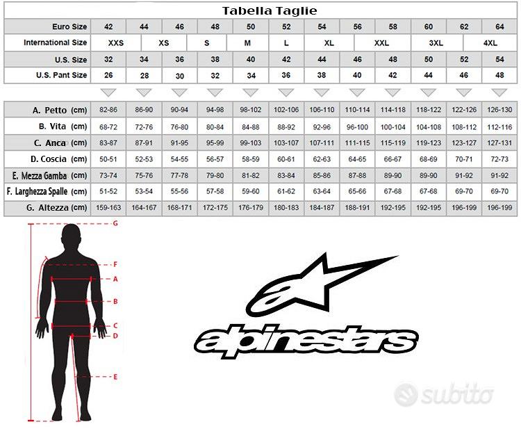 Tabella taglie outlet tute alpinestars