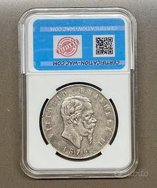 5 Lire Vittorio Emanuele II 1876 R  -TTB Aegento