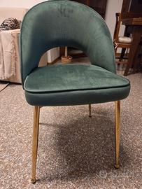 Sedia velluto verde con gambe color oro