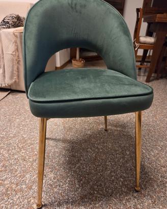 Sedia velluto verde con gambe color oro