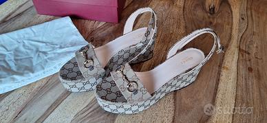 Sandali zeppa Gucci Horsebit tela GG – tg 40½