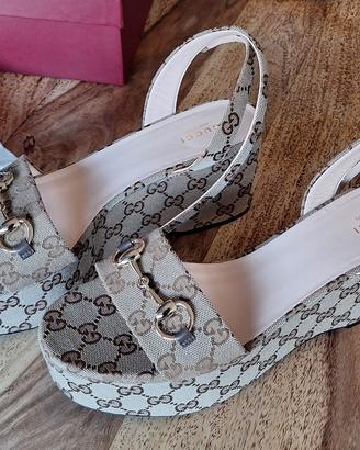 Sandali zeppa Gucci Horsebit tela GG – tg 40½