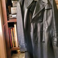 Cappotto in pelle nero vintage impermeabile