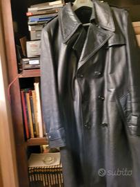 Cappotto in pelle nero vintage impermeabile