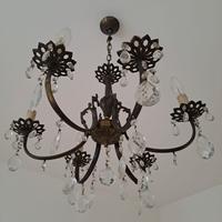Lampadario Candeliere vetro ottone anni 70