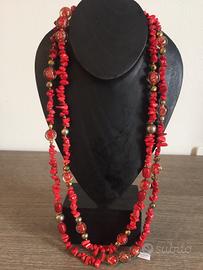 Originale Collana Corallo Cristalli di Rocca e Arg