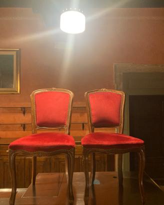 Sedia barocca legno noce velluto rosso