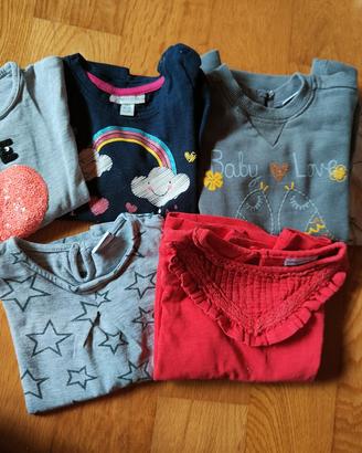 magliette maniche lunghe bimba 12-18 mesi
