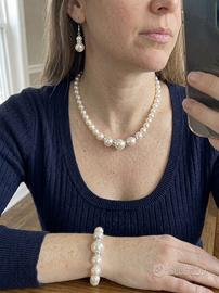 Parure Collana, Bracciale e Orecchini Perle Strass