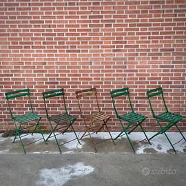 5 SEDIE DA GIARDINO PIEGHEVOLI IN FERRO ANNI 20/30