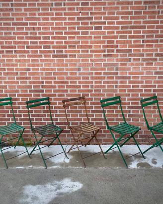 5 SEDIE DA GIARDINO PIEGHEVOLI IN FERRO ANNI 20/30