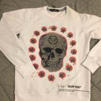 felpa brillantinata con teschio in rilievo