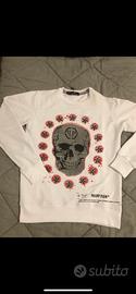 felpa brillantinata con teschio in rilievo