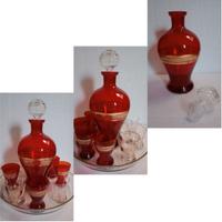 Set da Liquore in Vetro di Murano Rosso-Oro anni60