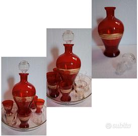 Set da Liquore in Vetro di Murano Rosso-Oro anni60