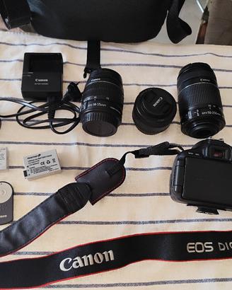 fotocamera Canon EOS 600d + 3 obiettivi + varie