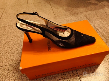Scarpe tacco slingback Valleverde nere mesh vintag