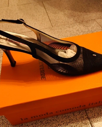 Scarpe tacco slingback Valleverde nere mesh vintag