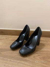 Scarpe tacco 10 nero fucsia punta quadrata