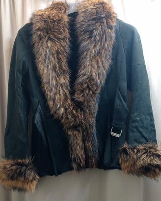 Giacca in pelle con pelliccia Tg 44 