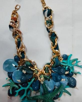 Collana Stelle Marine e conchiglie colore azzurro