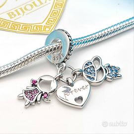 Charm argento 925 bambini bimbi lui e lei forever