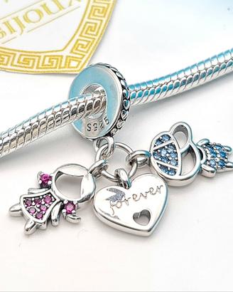 Charm argento 925 bambini bimbi lui e lei forever