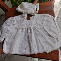 Completo battesimo pizzo/seta+porta enfant+coperta