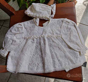 Completo battesimo pizzo/seta+porta enfant+coperta