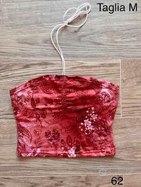 Top a fascia Y2K floreale bordeaux / rosso