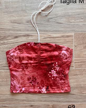 Top a fascia Y2K floreale bordeaux / rosso