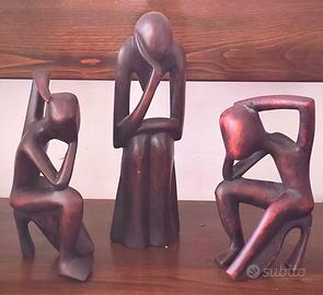 Set 3 sculture legno teak nero stile etnico – figu