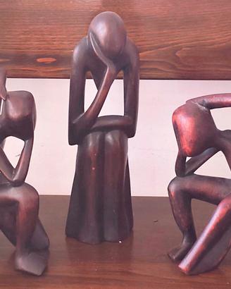 Set 3 sculture legno teak nero stile etnico – figu