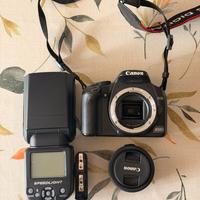 Canon EOS 450D, obiettivo EFS 24mm e flash NW 561